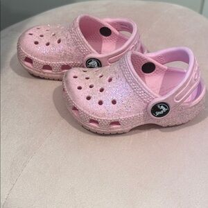 Kids Sparkle Pink Croc Sandals